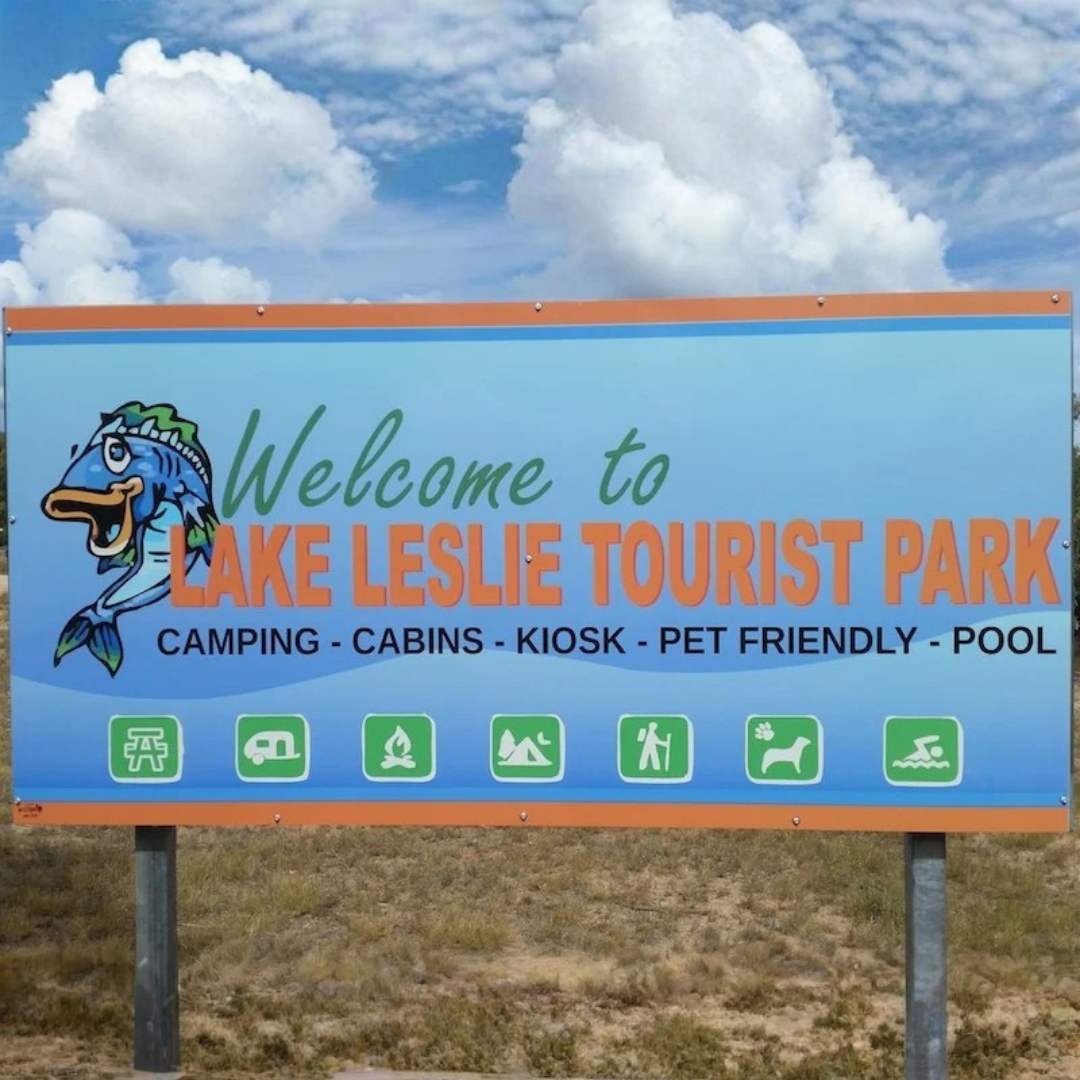 lake leslie tourist park lake leslie dam entrance sign