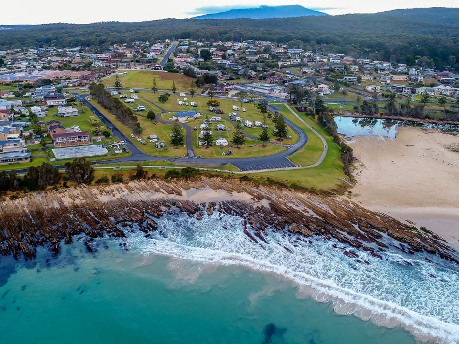 dalmeny campground drone shot of coastline and beach