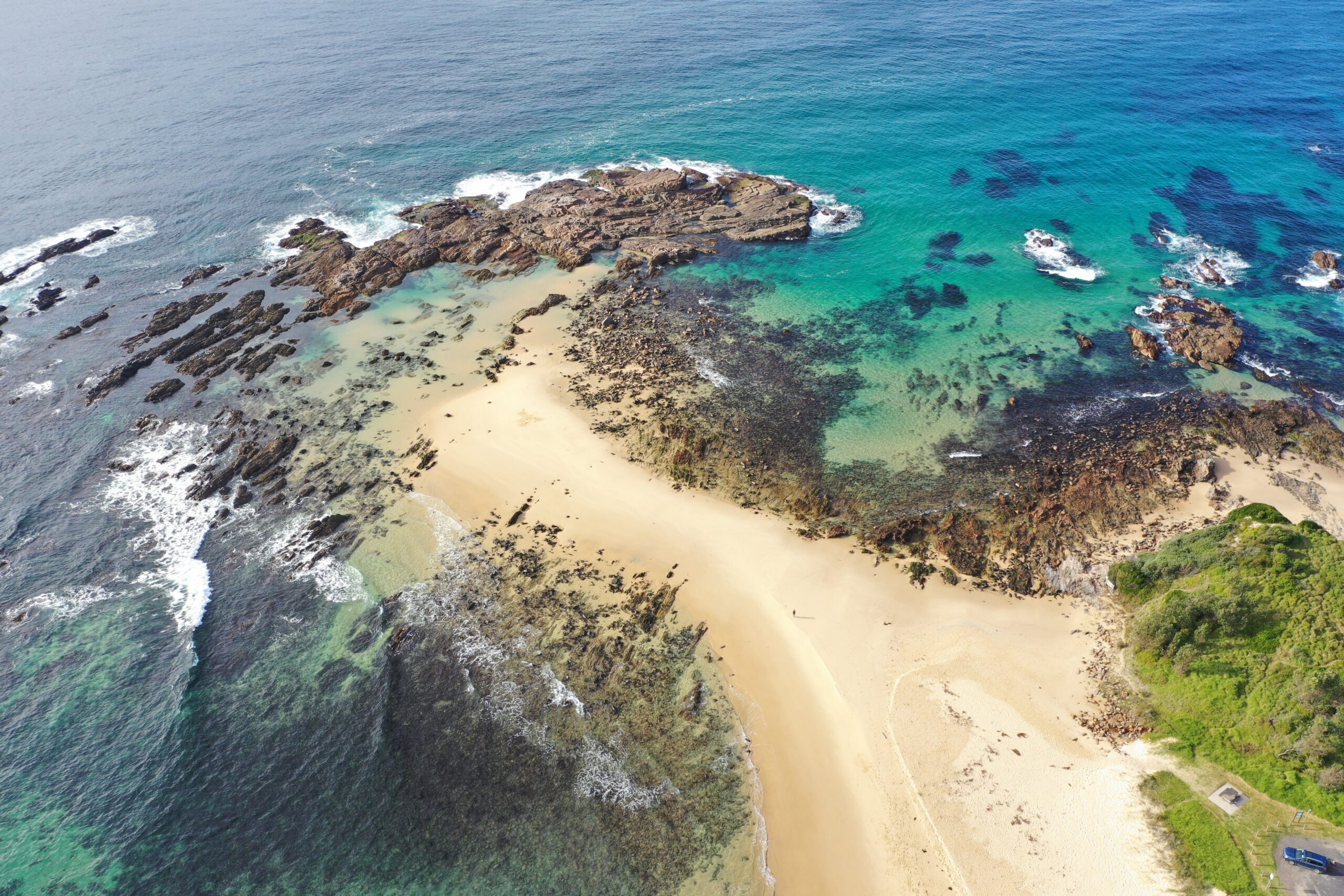 mystery bay campground drone shot of beach